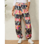Women's Casual Pants with Modern Geometric Pattern and Elastic Waistband