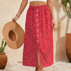 Women's Maxi Skirt with Floral Design and Button Details