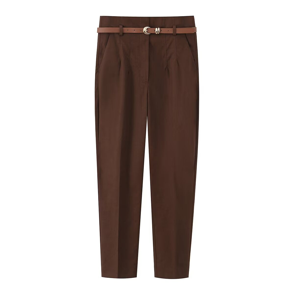 Women's Elegant Chino Pants with Pockets and Belt