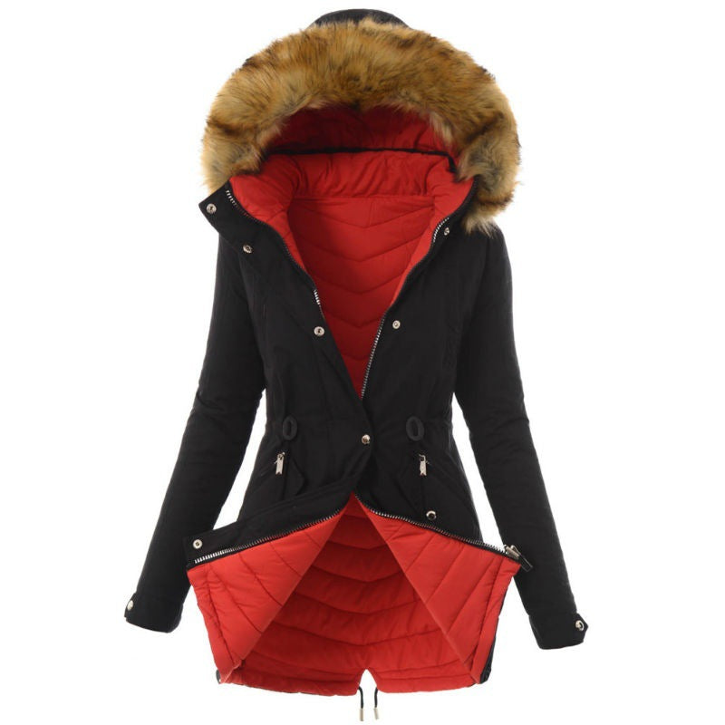 Fashionable Winter Jacket with Detachable Faux Fur Collar