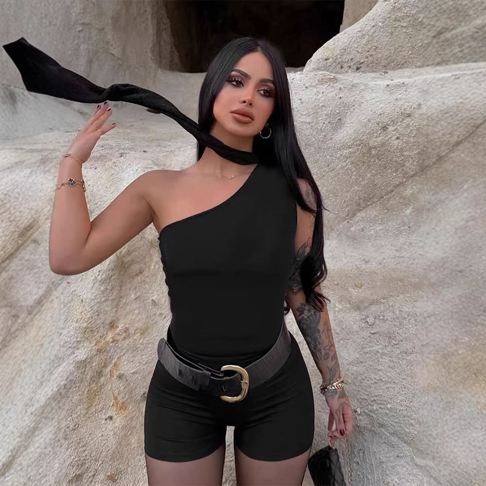 Women's Asymmetrical Top with Tie-Neck and Ruching