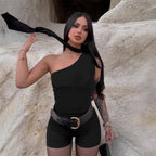 Women's Asymmetrical Top with Tie-Neck and Ruching