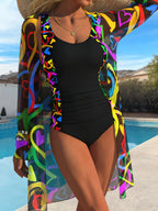 Women's Swimsuit with Leopard Print and Sheer Cover-Up