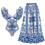 Women's Swimsuit Set with Ruffles and Wrap Skirt