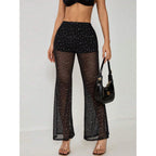 Elegant Sheer Palazzo Pants with Sparkling Accents