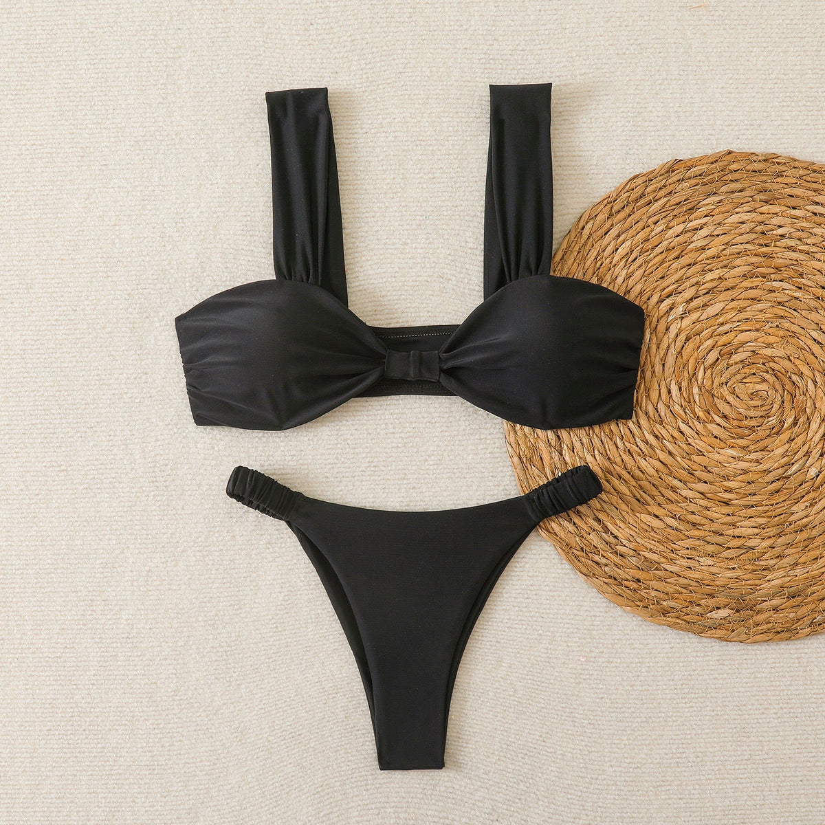 Women's Bandeau Bikini with Wide Straps and Decorative Bow