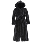 Women's Luxury Faux Fur Coat with Hood and Wide Belt