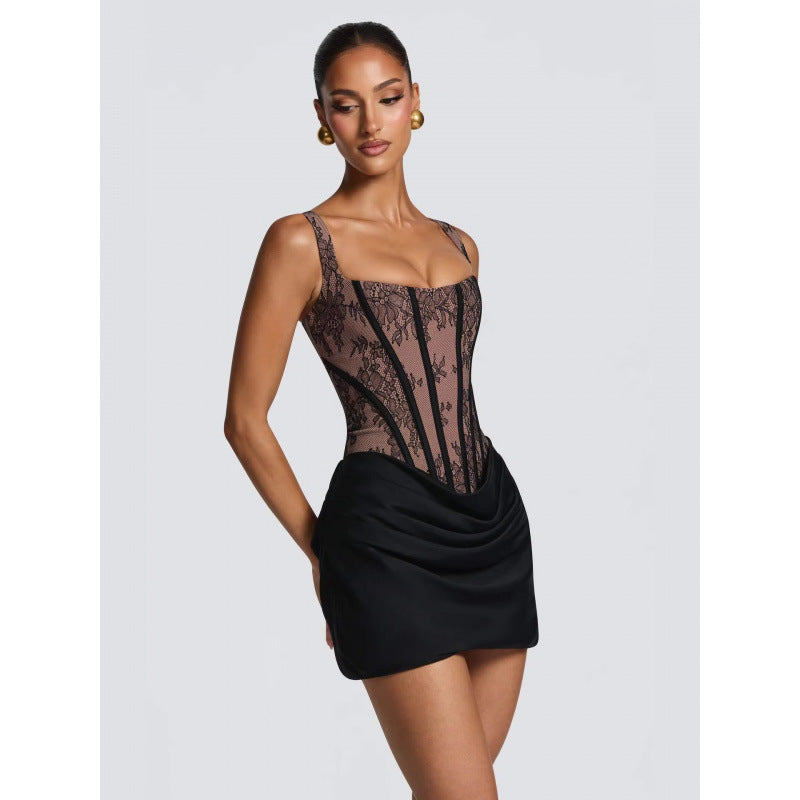 Women's Evening Dress with Corset Bodice and Ruffled Skirt