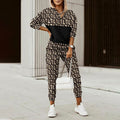 Women's Two-Piece Set with Printed Top and Tailored Trousers