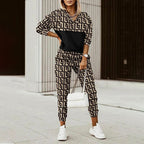 Women's Two-Piece Set with Printed Top and Tailored Trousers