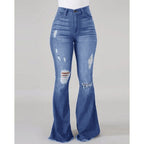 Women's Bootcut Jeans with Frayed Hem and Destroyed Details