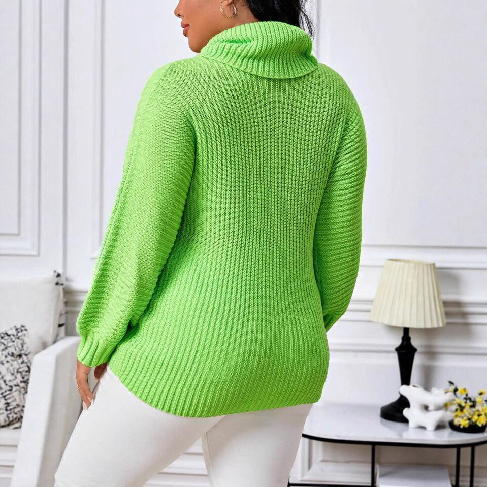 Women's Chunky Knit Sweater with Wide Turtleneck and Voluminous Sleeves