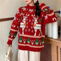 Women's Festive Sweater with 3D Reindeer Motif and High Collar