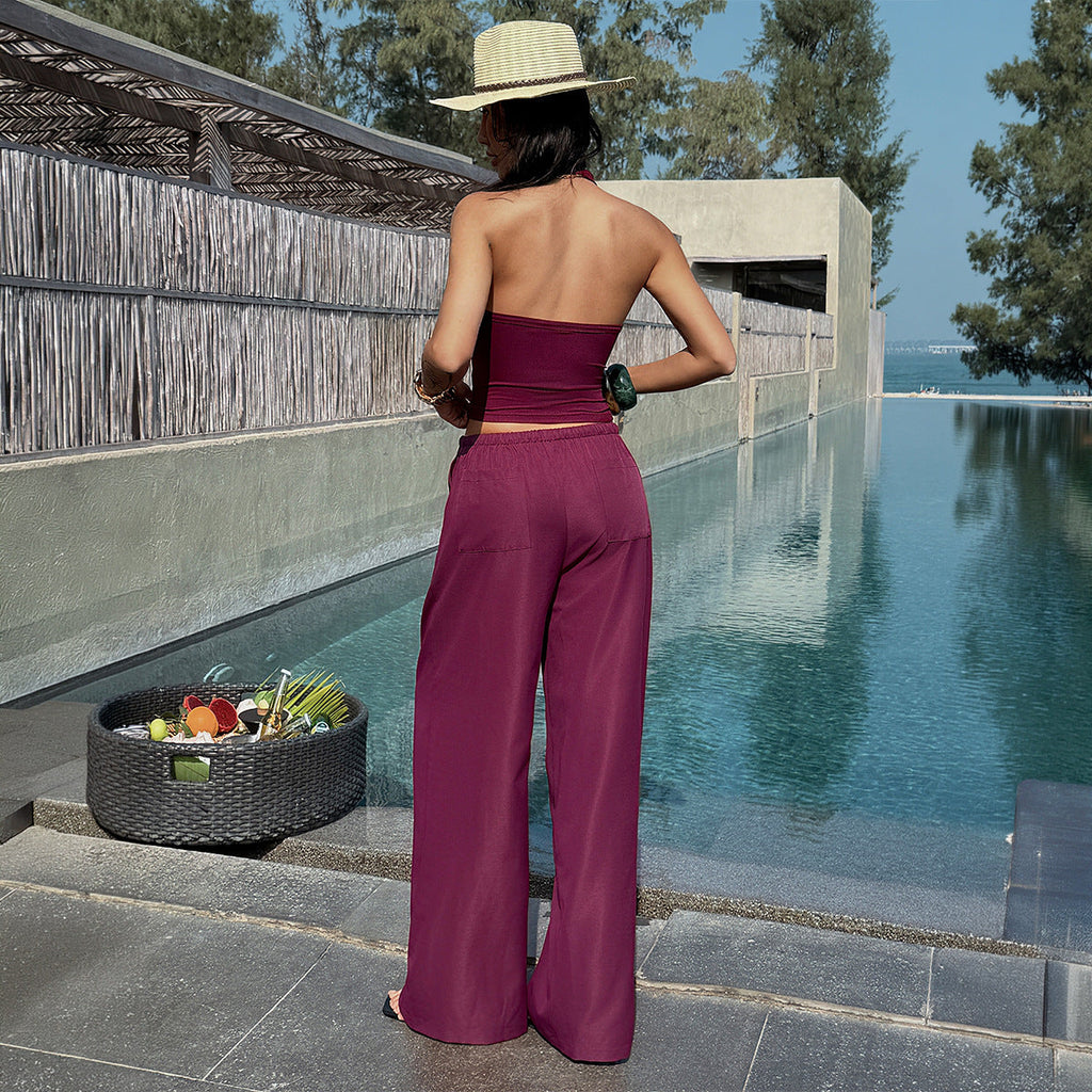 Women's Airy Two-Piece Set with Fitted Bustier and Wide Pants