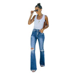 Women's Flared Jeans with High Waist and Frayed Hem