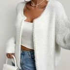 Women's Fluffy Cardigan with Pearl Buttons