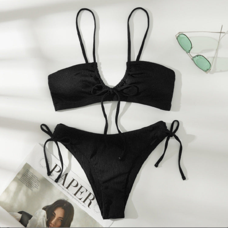 Women's Bandeau Bikini with Double Straps and Ties