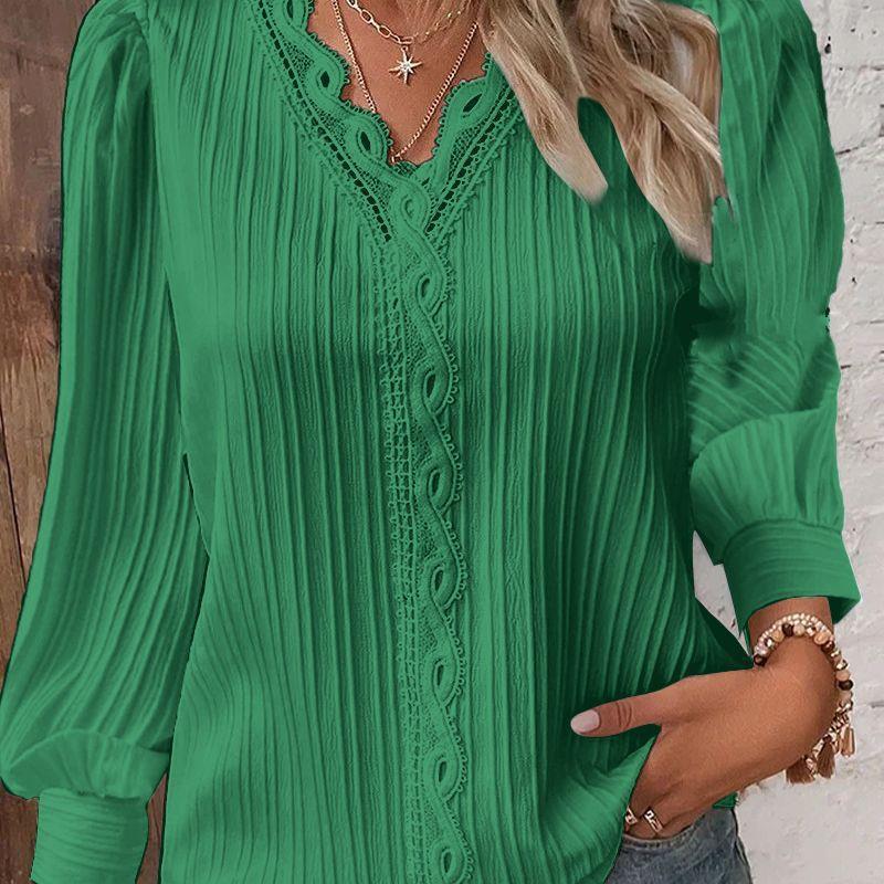 Women's Blouse with Textured Design and Romantic Lace Accents