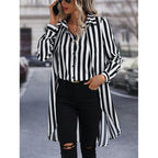 Women's Long-Sleeve Striped Shirt with Asymmetrical Hem