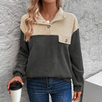 Women's Fleece Pullover with Buttoned Collar and Chest Pocket