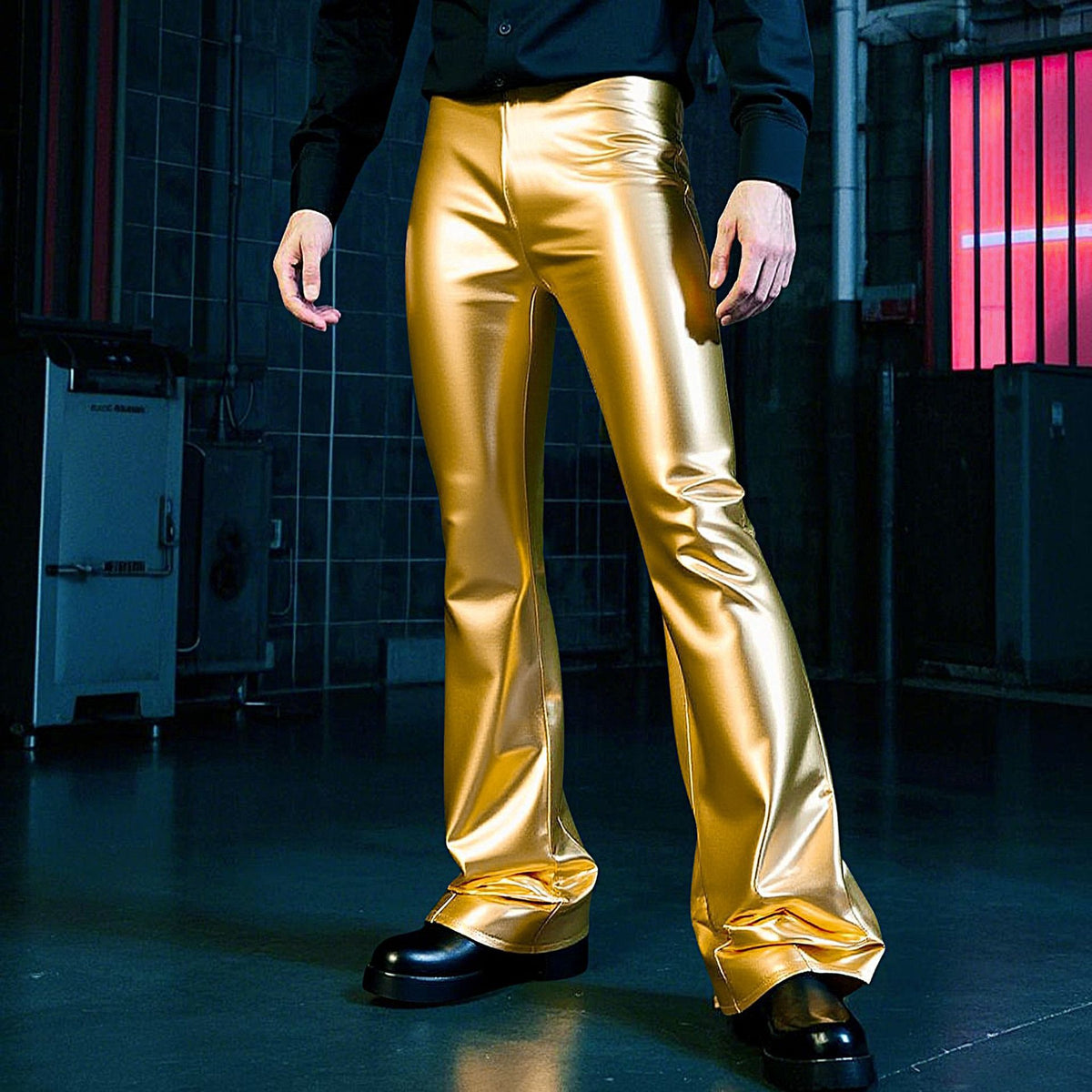 Women's Shiny Bootcut Pants in High-Quality Stretch Material