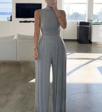 Elegant High-Neck Jumpsuit with Wide Legs