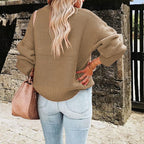 Women's Chunky Knit Sweater with High Collar and Balloon Sleeves