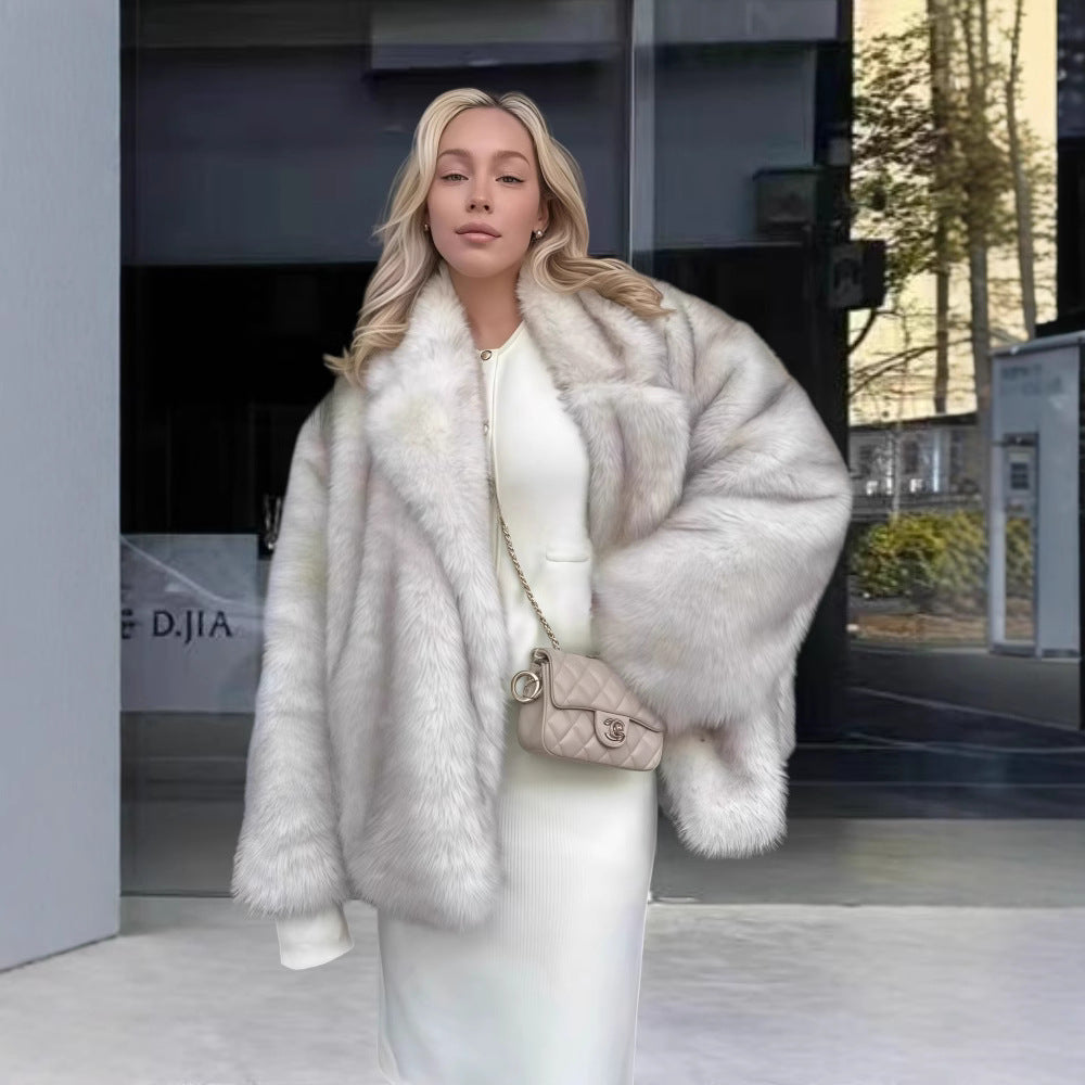 Women's Elegant Faux Fur Jacket with Sparkling Accents