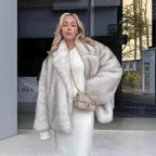 Women's Elegant Faux Fur Jacket with Sparkling Accents