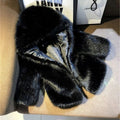 Women's Elegant Faux Fur Jacket with Voluminous Collar and Shawl Collar