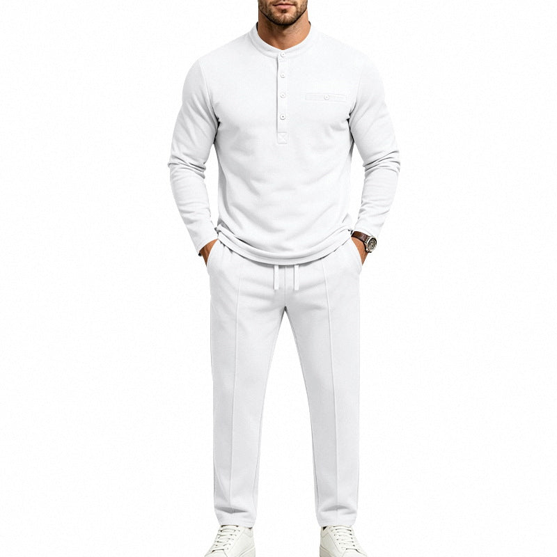 Men's Two-Piece Leisure Set with Henley Long Sleeve Shirt and Jogging Pants