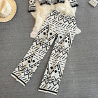 Women's Fashionable Knit Suit with Geometric Patterns