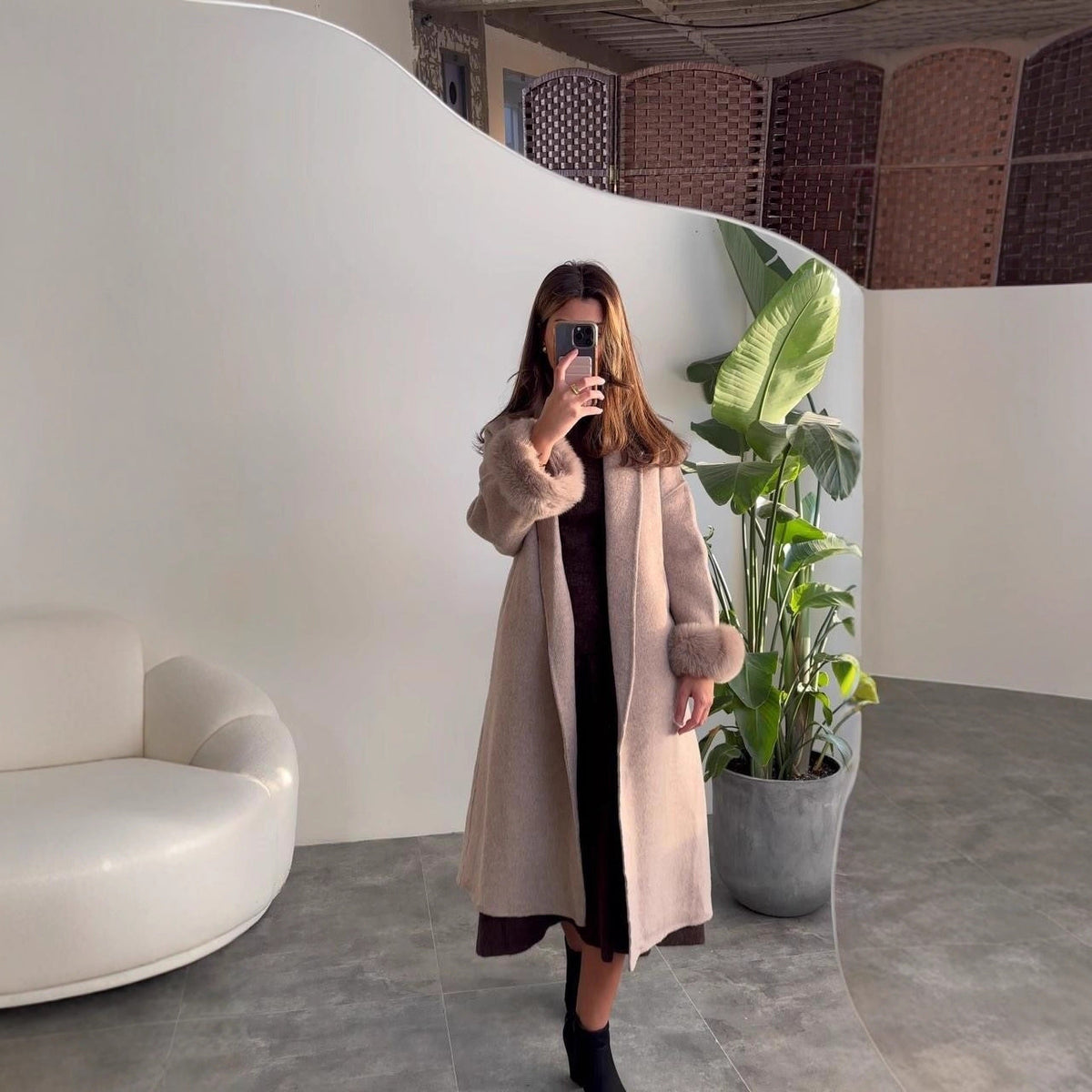 Elegant Long Jacket with Detachable Sleeves