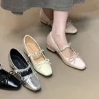 Women's Ballet Flats with Elegant Strap and Shimmer Finish