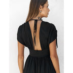 Women's Elegant Maxi Dress with Refined Wrap Design and Deep V-Neck