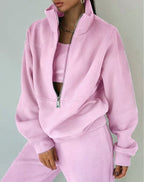 Women's Casual Oversized Hoodie and Jogger Set with Practical Zipper