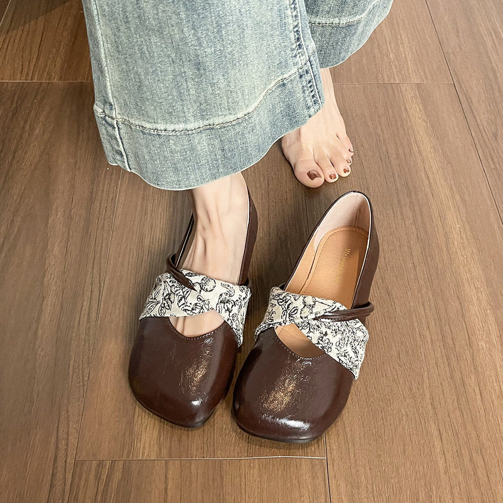 Women's Ballet Flats with Elegant Cross-Strap and Textile Accent