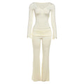 Women's Comfortable Long-Sleeve Jumpsuit with Ruching