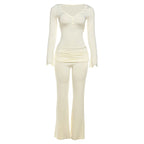 Women's Comfortable Long-Sleeve Jumpsuit with Ruching