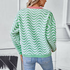 Women's Cozy Sweater with Modern Wave Patterns
