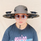 Wide-brimmed sun hat with detachable swivel solar fans and adjustable chin strap Kalsten