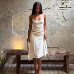 Women's Sleeveless Top with Lace Trim and Flowing Skirt
