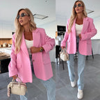 Women's Elegant Oversized Blazer with Deep Lapel and Pockets