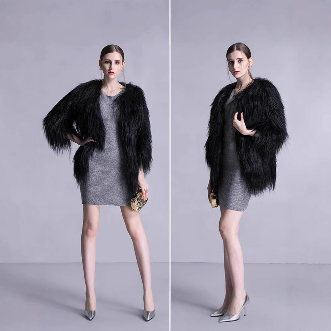 Women's Elegant Faux Fur Cape with Wide Open Cut