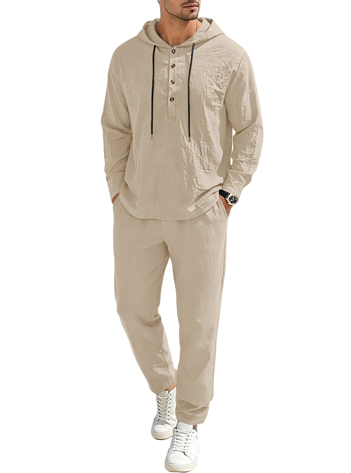 Men's Relaxed Hoodie Henley Leisure Suit