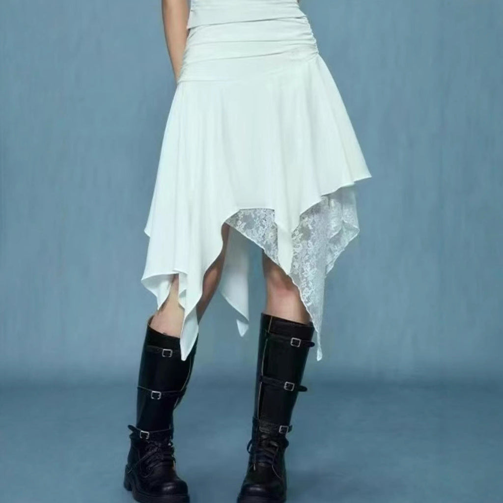 Women's Asymmetrical Lace Skirt with Ruching