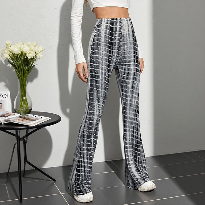 Women's Flared Leggings with Tie-Dye Design
