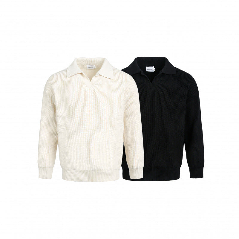 Elegant Knit Sweater with Modern Collar