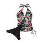 Women's Floral Swimsuit with Adjustable Neckline