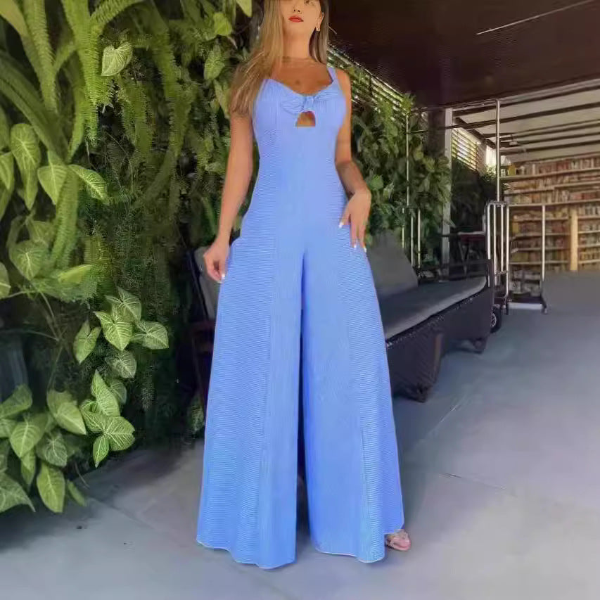 Women's Elegant Jumpsuit with Decorative Slit and Wide Leg